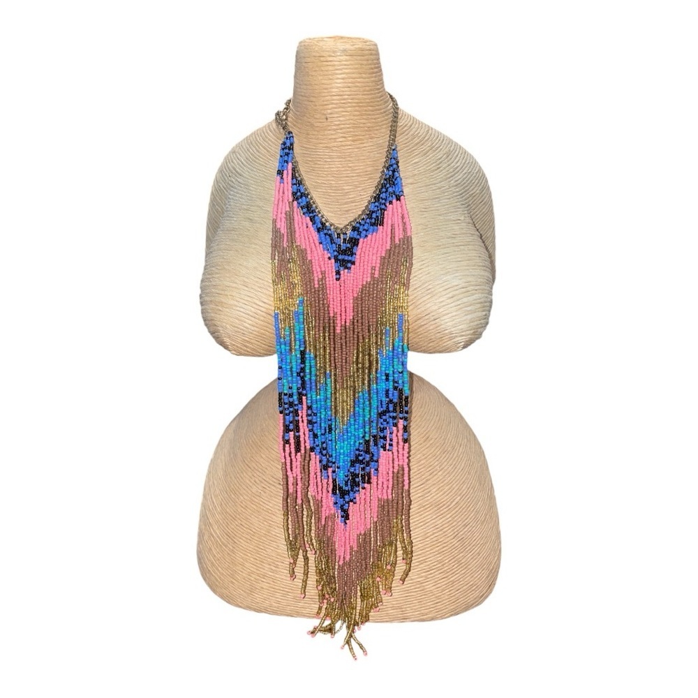 Southwest Beaded Chevron Multi-Color/Strands Bib Necklace EE
